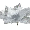 Magical Winter Wonderland>Christmas World Clip On Silver Poinsettia With Sequins And Glitter (30Cm)