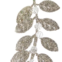 Hanging Decorations>Christmas World Glitter Leaf With Crystals Tree Decoration