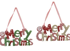 Elf'S Galore>Christmas World Glitter Merry Christmas Plaque Asst