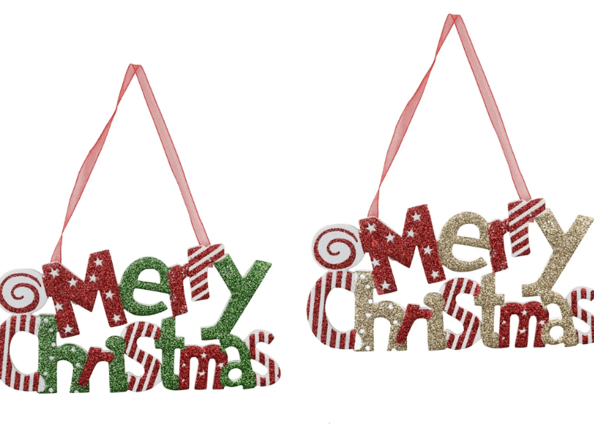 Hanging Decorations>Christmas World Glitter Merry Christmas Plaque Asst