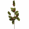 Traditional & Berry>Christmas World Green Velvet Holly And Berry Stem (80Cm)