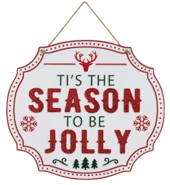 Traditional & Berry>Christmas World Hanging Glitter Plaque Asst - Ti'S The Season