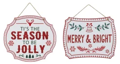 Hanging Decorations>Christmas World Hanging Glitter Plaque Asst - Ti'S The Season