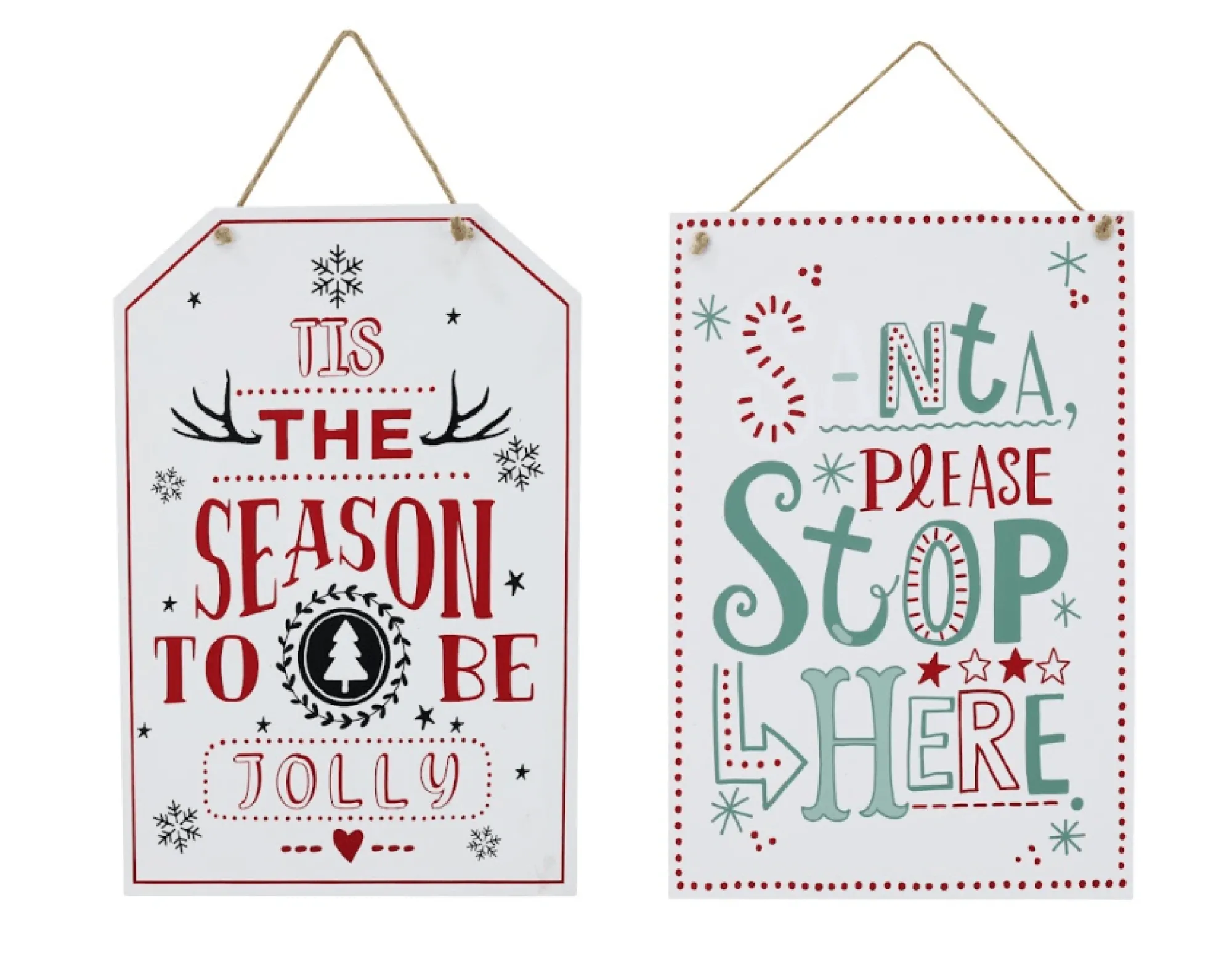 Hanging Decorations>Christmas World Hanging White Christmas Sign Asst - Santa Please Stop Here