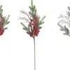 Pick & Berries>Christmas World Icy Glitter Foliage Berries Spray Asst (76Cm) - Red Berries