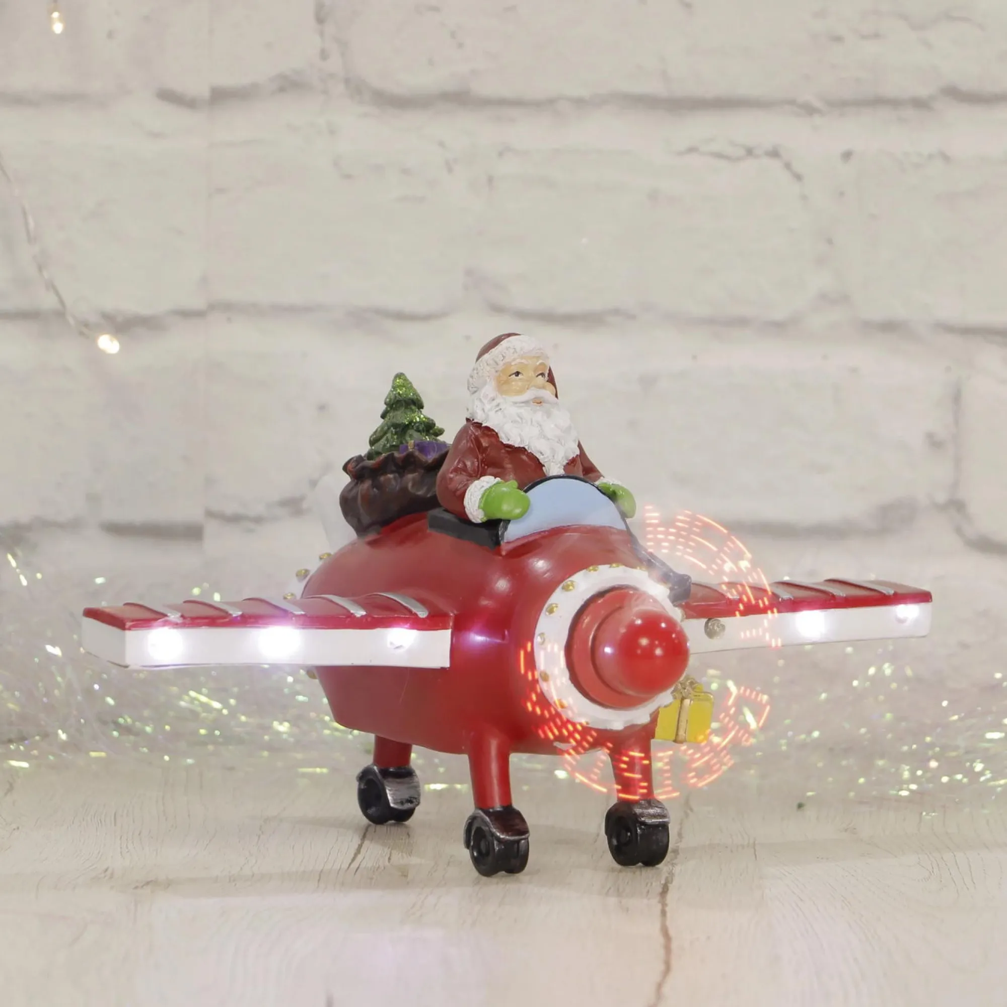 3D & 2D Displays>Christmas World Led Ceramic Santa In Plane Propellor