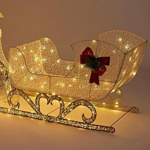 3D & 2D Displays>Christmas World Led Glitter Thread Sleigh With Reindeer
