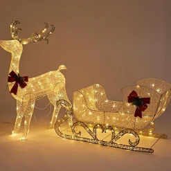 3D & 2D Displays></noscript>Christmas World Led Glitter Thread Sleigh With Reindeer