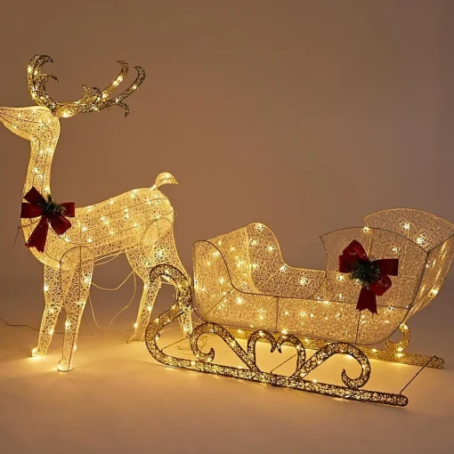 3D & 2D Displays>Christmas World Led Glitter Thread Sleigh With Reindeer