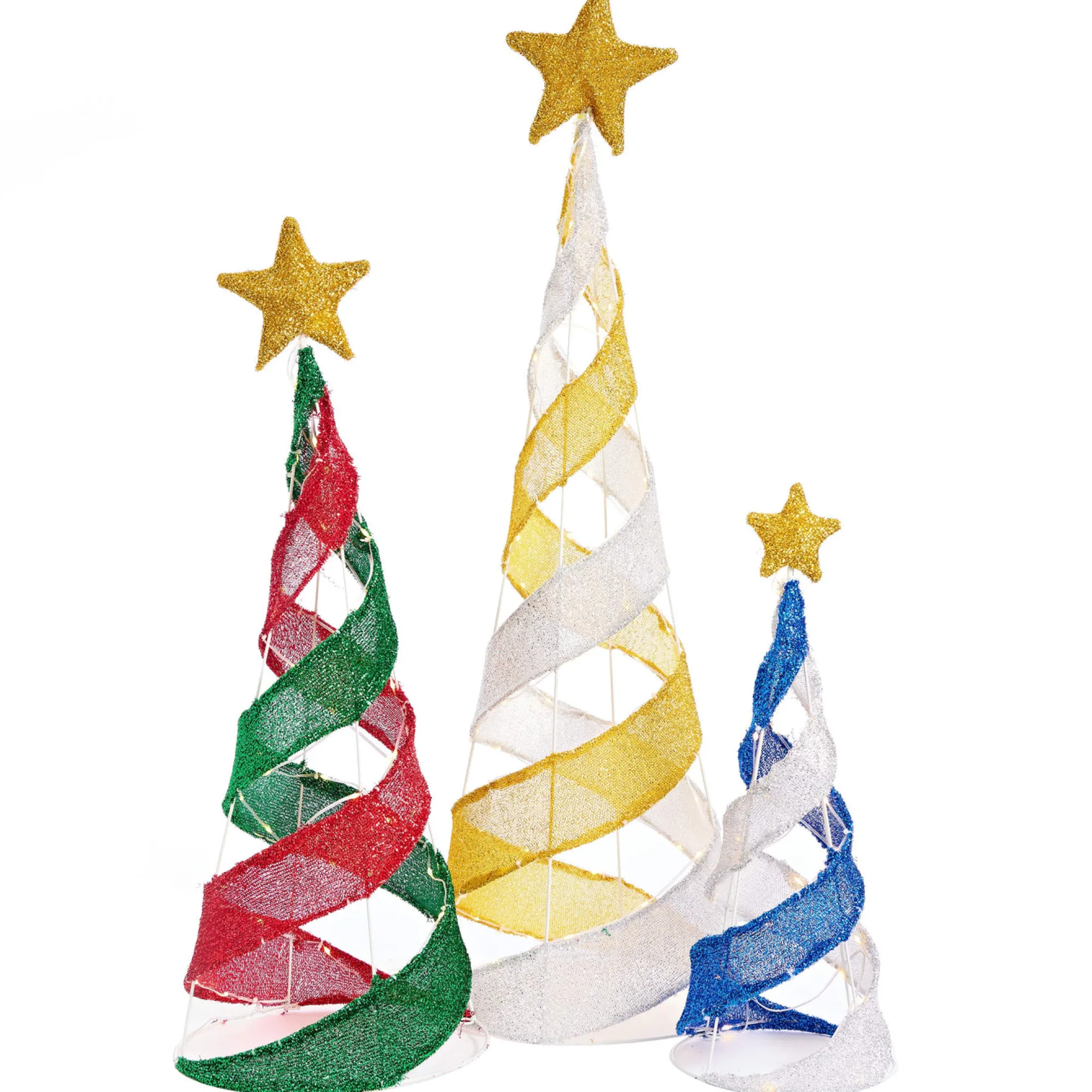3D & 2D Displays>Christmas World Led Mesh Tinsel Striped Cone Tree (3Pc)