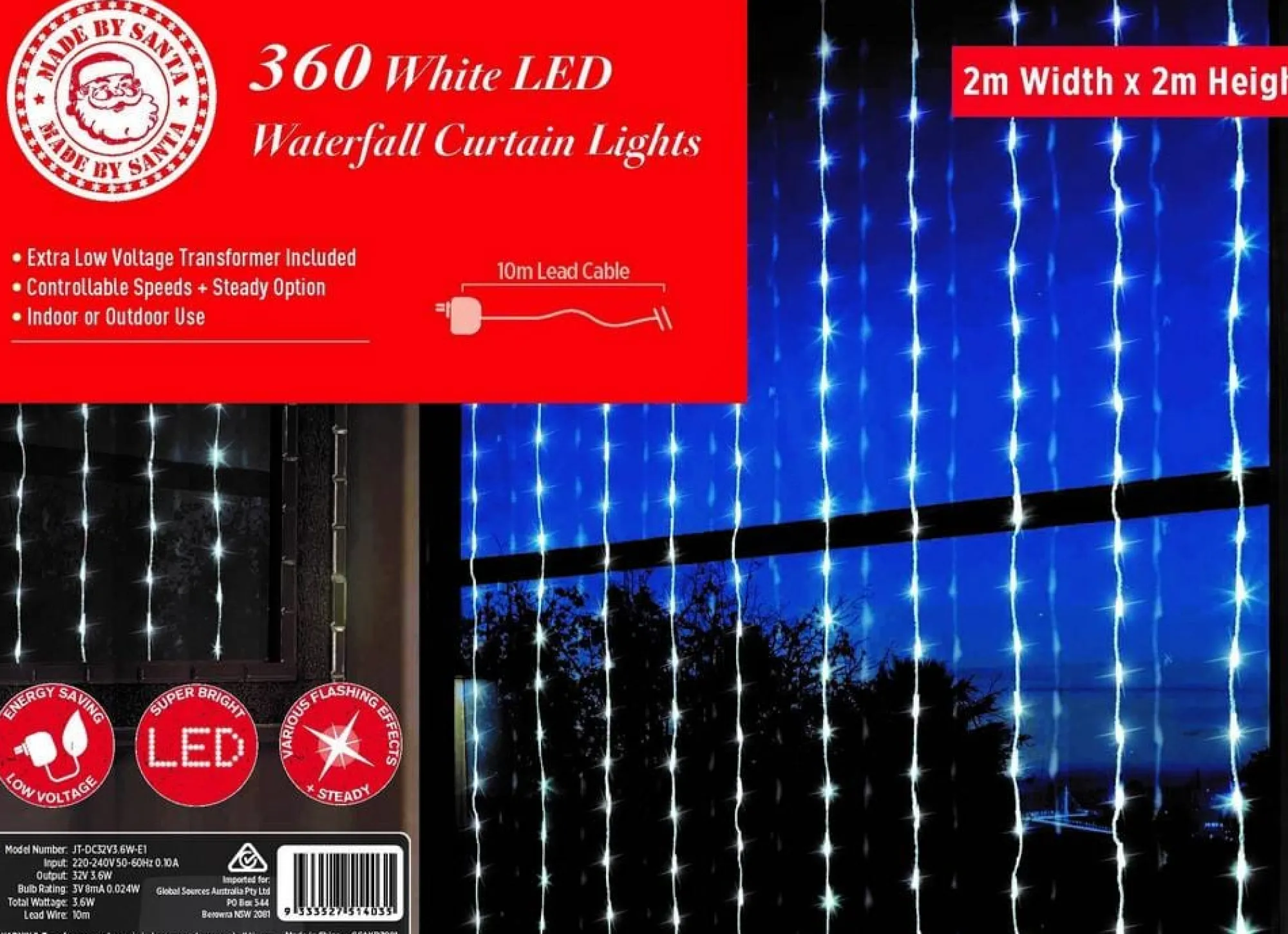 Curtain Lights>Christmas World Led White Waterfall Curtain (2X2M)