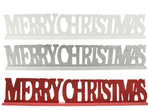 Traditional & Berry>Christmas World Merry Christmas Glitter Table Sign Asst