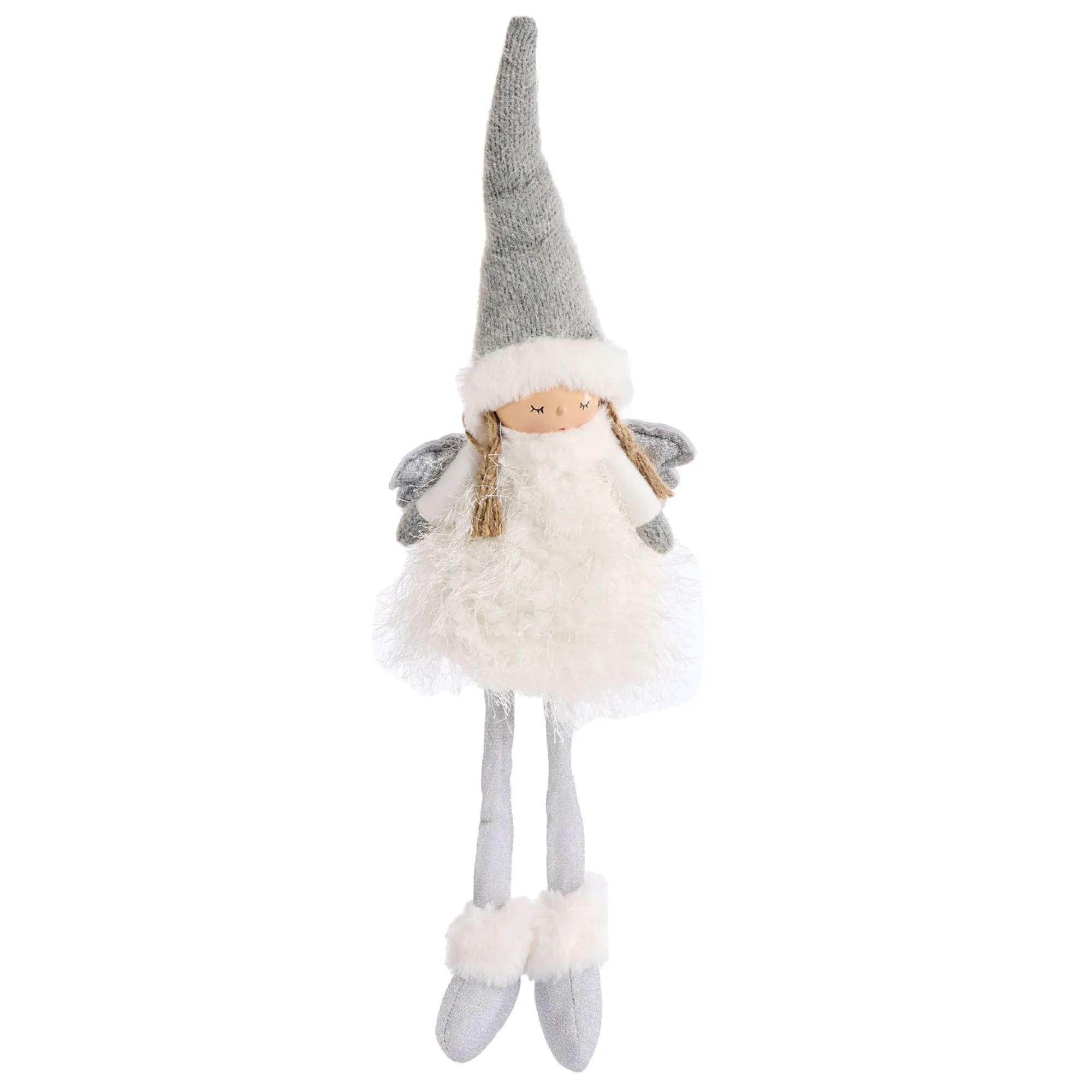 Magical Winter Wonderland>Christmas World Silver Grey Fabric Angel Shelf Sitter