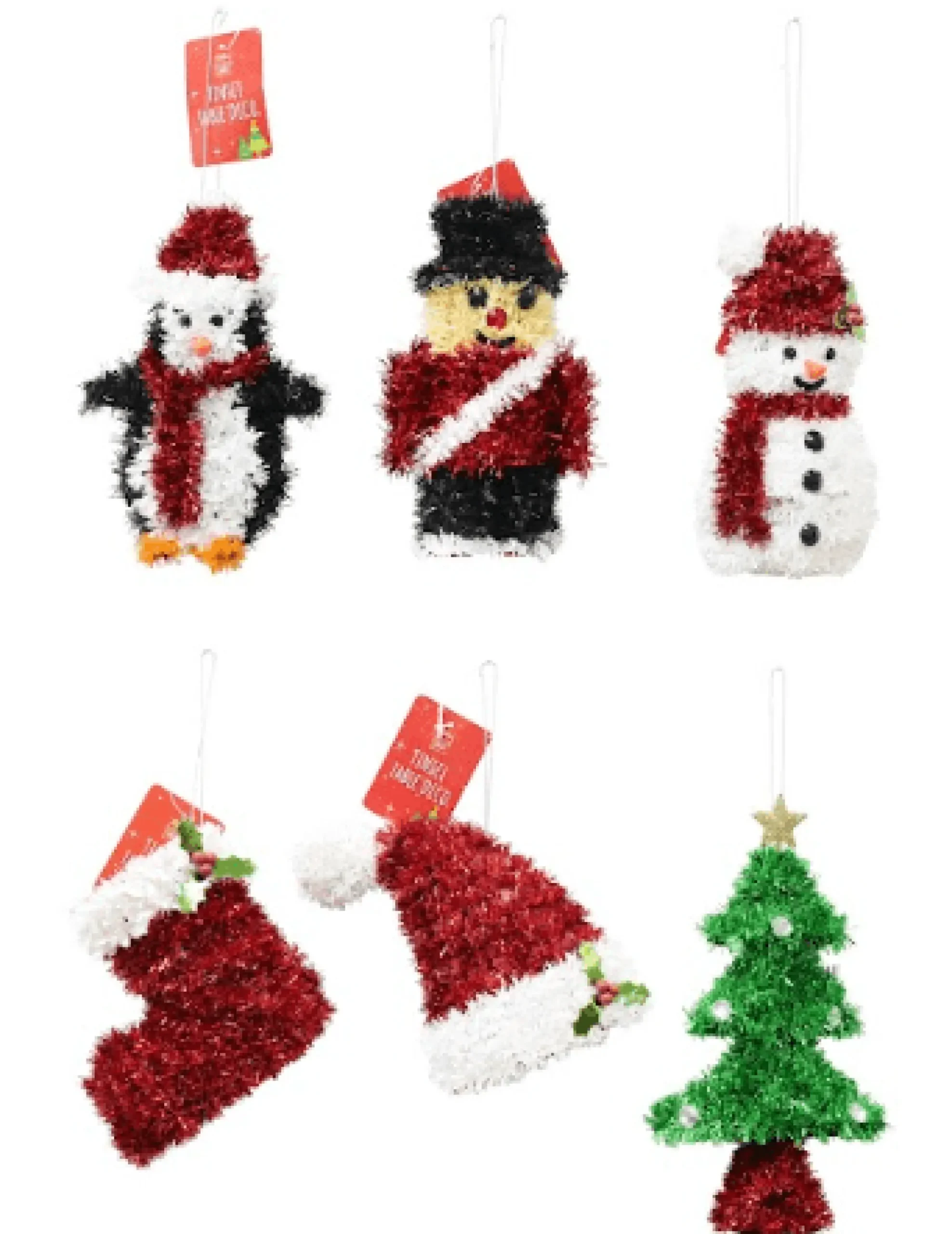 Traditional & Berry>Christmas World Tinsel Decoration 6 Asst - Penguin