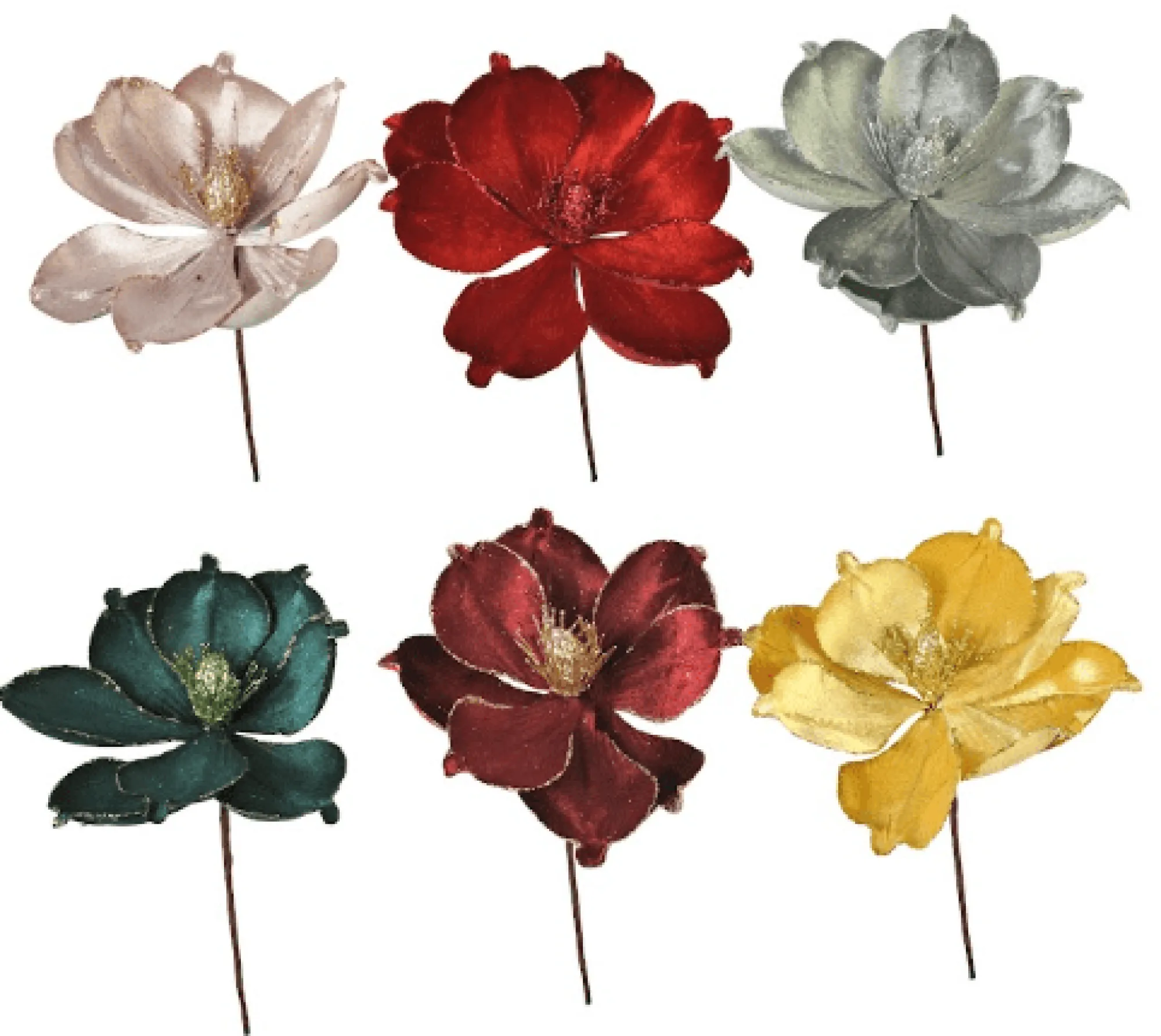 Traditional & Berry>Christmas World Velvet Glitter Magnolia Asst Pick