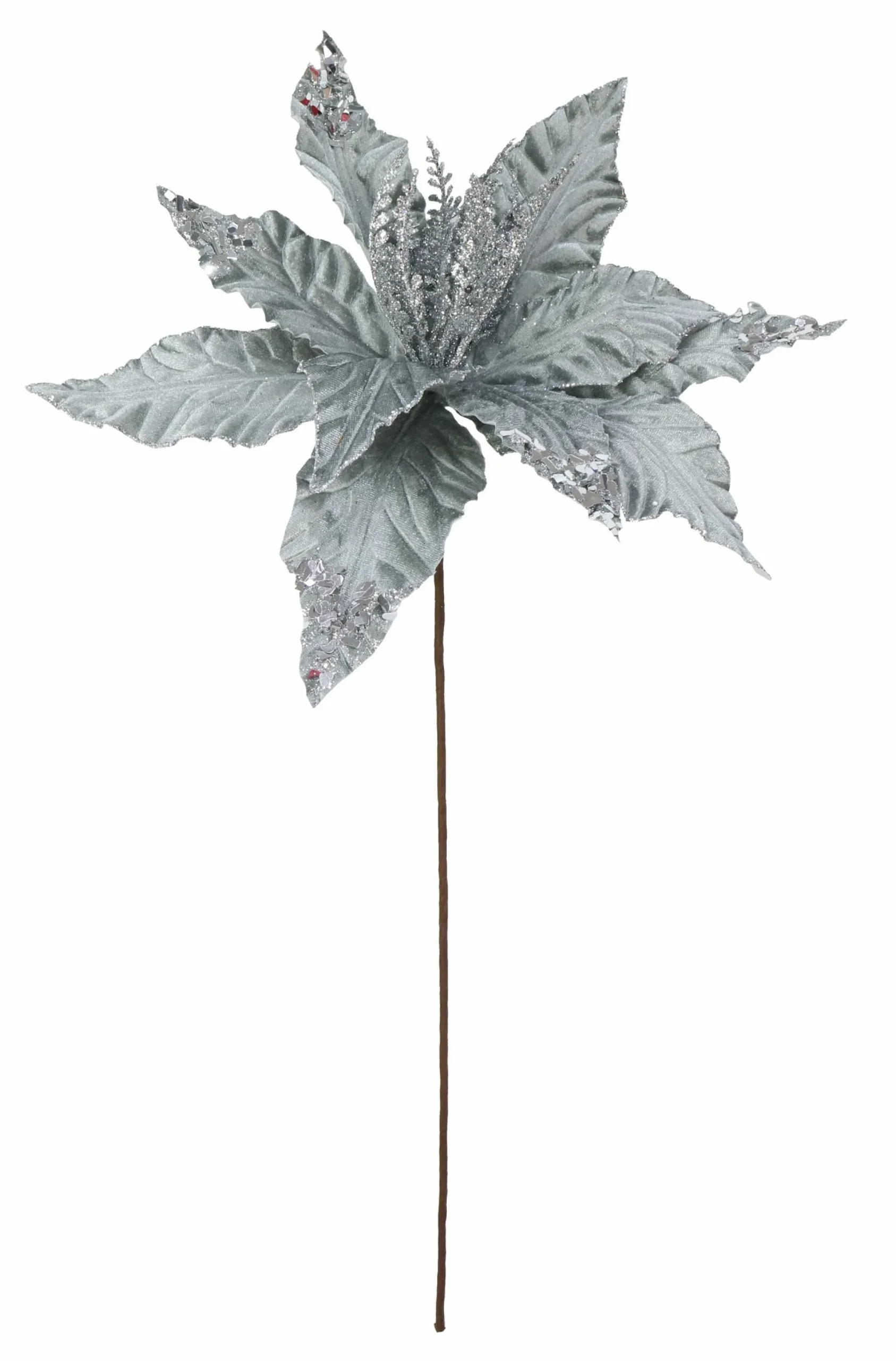 Traditional & Berry>Christmas World Velvet Poinsettia Stem With Sequins Asst (58Cm)
