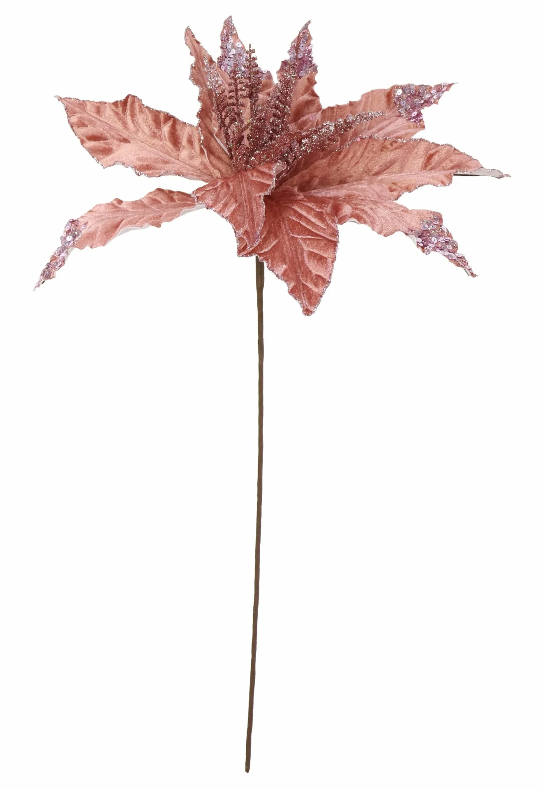 Traditional & Berry>Christmas World Velvet Poinsettia Stem With Sequins Asst (58Cm)
