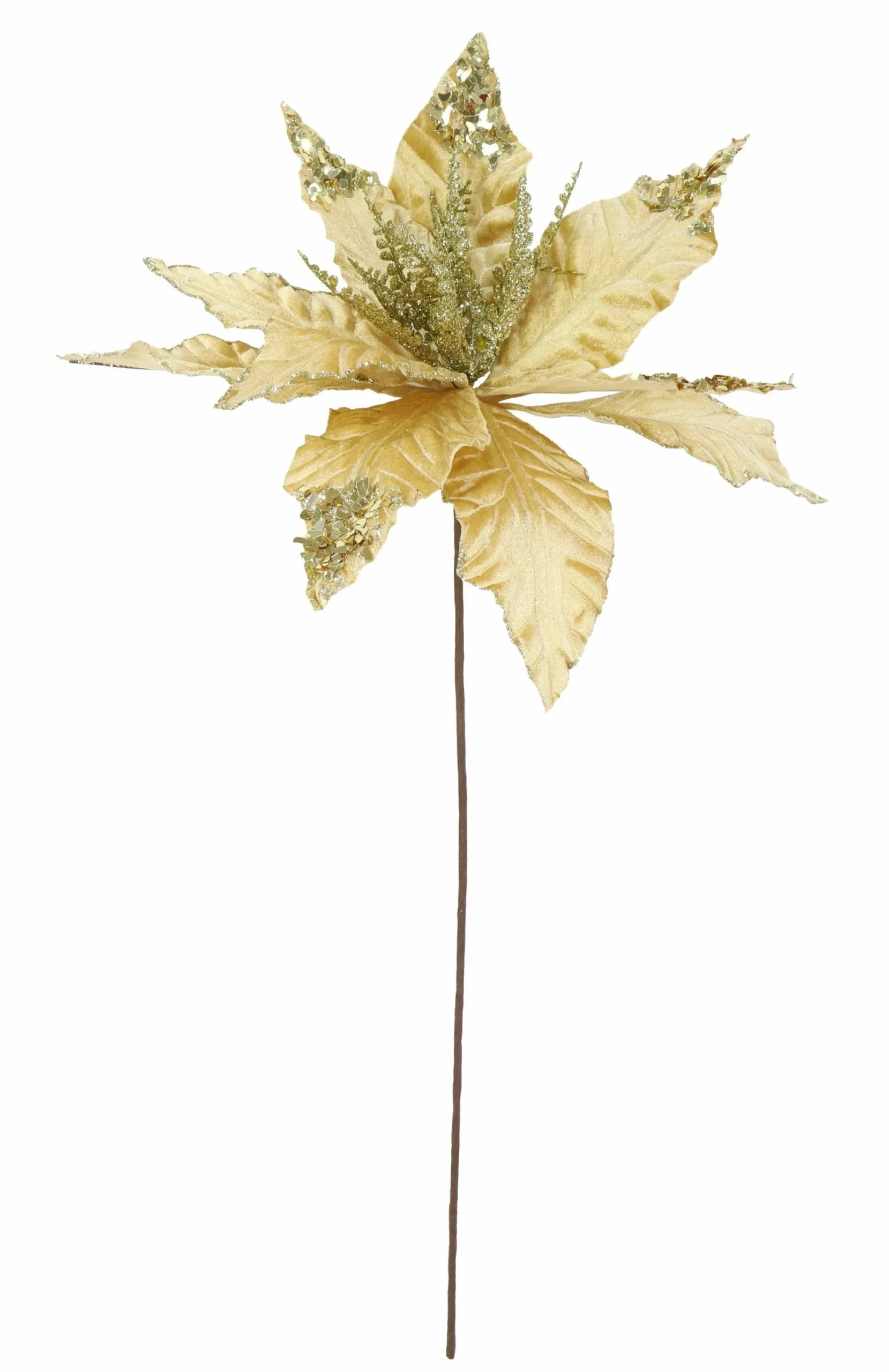 Traditional & Berry>Christmas World Velvet Poinsettia Stem With Sequins Asst (58Cm)