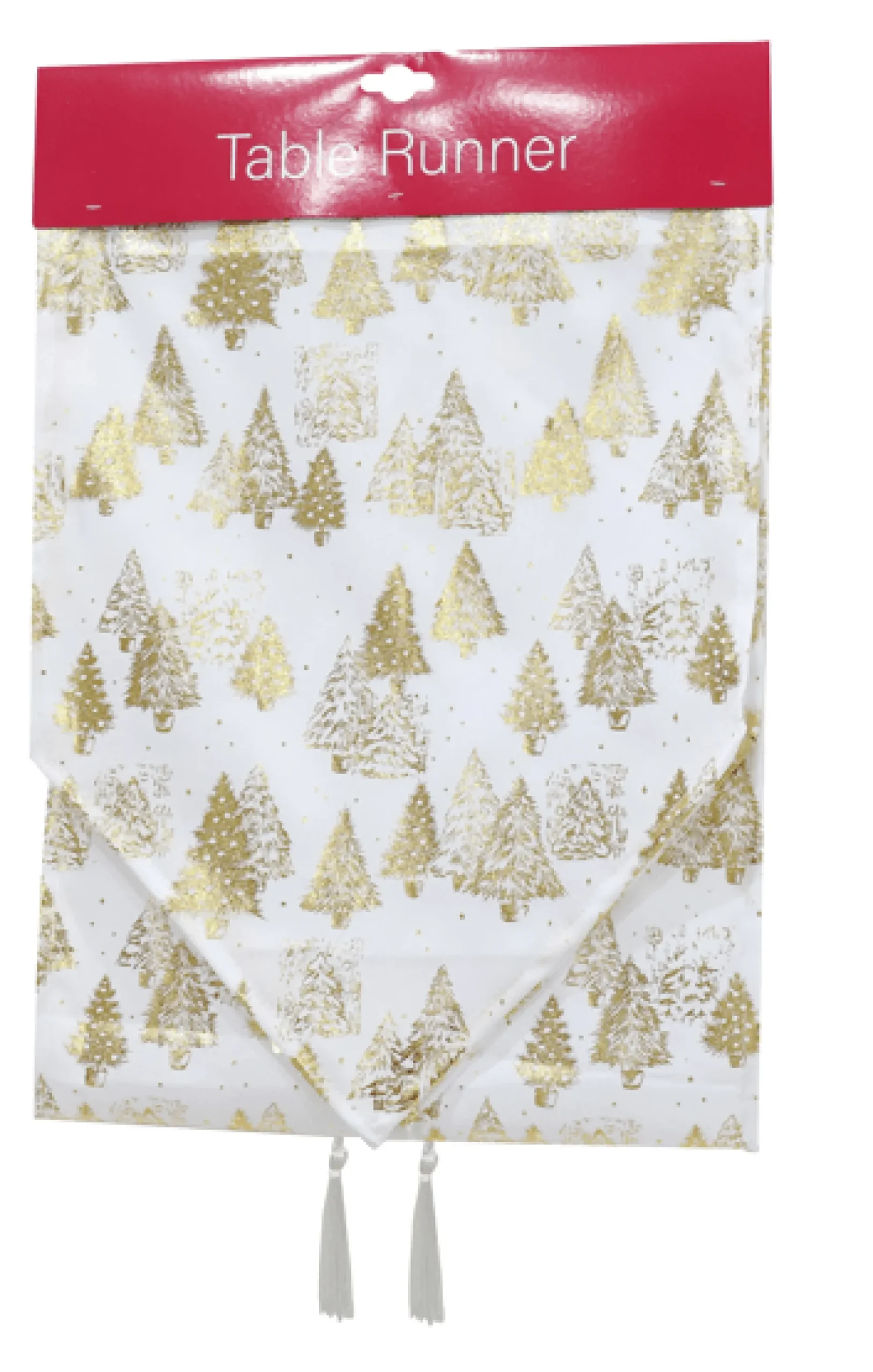 Magical Winter Wonderland>Christmas World White Foil Runner Asst (180Cm) - Gold Trees