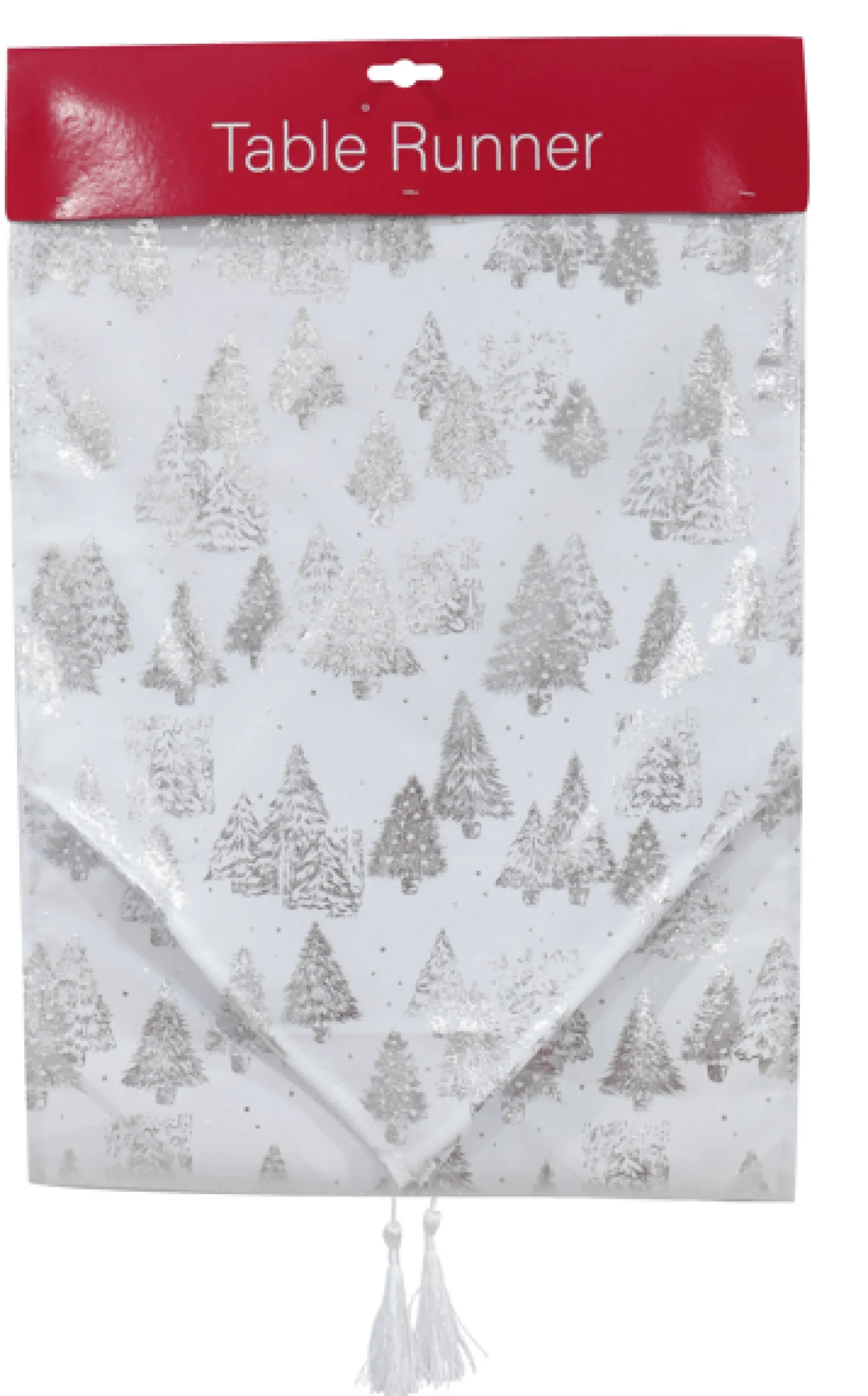 Magical Winter Wonderland>Christmas World White Foil Runner Asst (180Cm) - Gold Trees