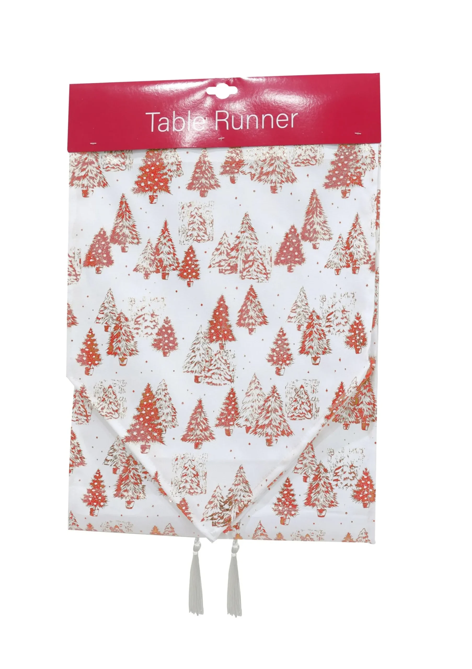 Touch Of Elegance>Christmas World White Foil Runner Asst (180Cm) - Gold Trees